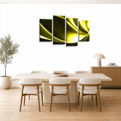 LR Yellow Abstract Wall Art Picture – Black & White Modern Framed 4 Panel Split Canvas Print | Ready to Hang | Modern Wall Art for Living Room, Bedroom & Office
