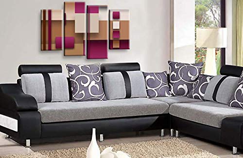 LR Purple Abstract Wall Art Picture Cream Squares Checks Framed Canvas Split Print Ready to Hang