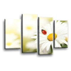 LR Floral Wall Art Picture – Yellow & White Daisy Framed 4 Panel Split Canvas Print | Ready to Hang | Modern Wall Art for Living Room, Bedroom & Office