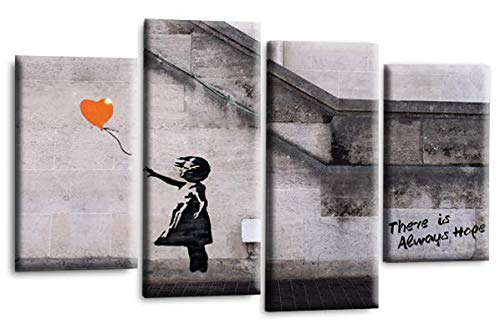 LR Banksy Heart Art Print Orange Grey Balloon Girl Framed Canvas Split Wall Picture Ready to Hang