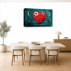 LR Love Quote Wall Art Picture – Red & Teal Framed Canvas Print | Ready to Hang | Modern Wall Art for Living Room, Bedroom & Office