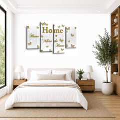 LR Love Quote Home Wall Art Picture – Gold & White Framed 4 Panel Split Canvas Print | Ready to Hang | Modern Wall Art for Living Room, Bedroom & Office