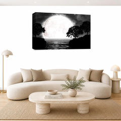 LR Abstract Landscape Wall Art Picture – Grey, Black & White Seascape Framed Canvas Print | Ready to Hang | Modern Wall Art for Living Room, Bedroom & Office