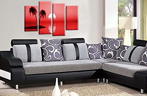 LR Sunset Beach Wall Art Picture Red Palm Trees Island Framed Split Panel Canvas Ready to Hang