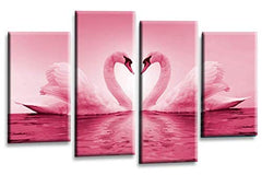 Love Heart Swans Wall Art Picture Pink White Cream Kissing Framed Canvas Split Panel Print