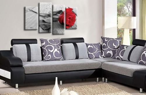 LR Red Rose Floral Wall Art Picture Flower Split Panel Framed Canvas Print Ready to Hang