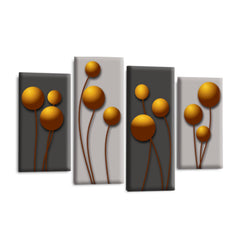 LR Orange Floral Rose Wall Art Picture – Grey Framed 4 Panel Split Canvas Print | Ready to Hang | Modern Wall Art for Living Room, Bedroom & Office
