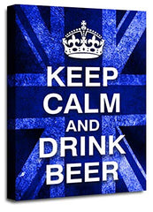 LR Keep Calm Wall Art Canvas Picture Drink Beer Blue White Union Jack Home Framed Panel Print Ready to Hang