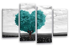 LR Floral Love Heart Wall Art Print Abstract Tree Teal Grey Flower Framed Split Picture Ready to Hang
