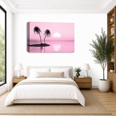 LR Sunset Beach Wall Art Picture – Pink Seascape Framed Canvas Print | Ready to Hang | Modern Wall Art for Living Room, Bedroom & Office