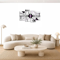 LR Purple Abstract Wall Art Picture – Black & White Modern Framed 4 Panel Split Canvas Print | Ready to Hang | Modern Wall Art for Living Room, Bedroom & Office