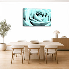 LR Floral Wall Art Picture – Duck Egg Rose Framed Canvas Print | Ready to Hang | Modern Wall Art for Living Room, Bedroom & Office