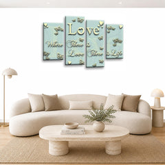 LR Love Quote Wall Art Picture – Cream & Duck Egg Framed 4 Panel Split Canvas Print | Ready to Hang | Modern Wall Art for Living Room, Bedroom & Office