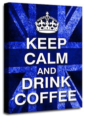 LR Keep Calm Wall Art Canvas Picture Drink Coffee Blue White Union Jack Home Framed Panel Print Ready to Hang