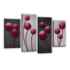 LR Purple Floral Rose Wall Art Picture – Grey Framed 4 Panel Split Canvas Print | Ready to Hang | Modern Wall Art for Living Room, Bedroom & Office