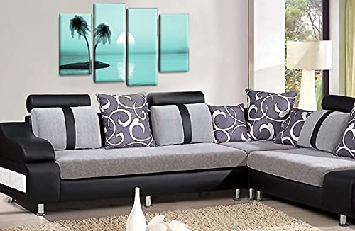 LR Sunset Beach Wall Art Picture Teal Palm Trees Island Framed Split Panel Canvas Ready to Hang
