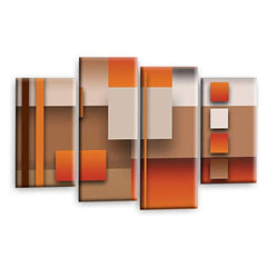 LR Orange Abstract Wall Art Picture – Cream & Modern Framed 4 Panel Split Canvas Print | Ready to Hang | Modern Wall Art for Living Room, Bedroom & Office