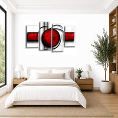 LR Abstract Wall Art Picture – Red & White Modern Framed 4 Panel Split Canvas Print | Ready to Hang | Modern Wall Art for Living Room, Bedroom & Office