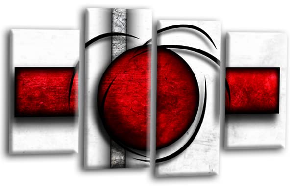 LR Abstract Wall Art Print Red White Stripes Circles Framed Split Canvas Picture Ready to Hang