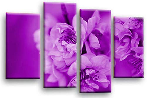 LR Floral Rose Wall Art Picture Purple Cream Spring Flower Framed Split Panel Canvas Print Ready to Hang