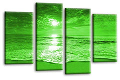 LR Sunset Beach Wall Art Picture Green Cream Seascape Love Framed Split Canvas Print Ready to Hang