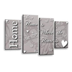 LR Love Quote Home Wall Art Picture – Grey & Powder Grey Framed 4 Panel Split Canvas Print | Ready to Hang | Modern Wall Art for Living Room, Bedroom & Office
