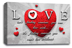 LR Love Quote Wall Art Picture Powder Grey Red Heart Framed Canvas Print Ready to Hang