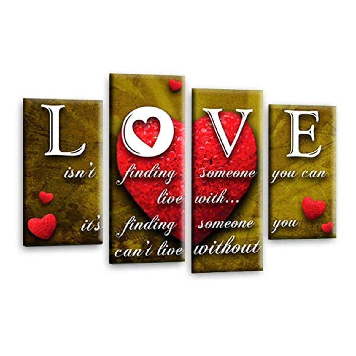 LR Love Quote Wall Art Picture – Red & Mustard Framed 4 Panel Split Canvas Print | Ready to Hang | Modern Wall Art for Living Room, Bedroom & Office