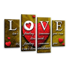 LR Love Quote Wall Art Picture – Red & Mustard Framed 4 Panel Split Canvas Print | Ready to Hang | Modern Wall Art for Living Room, Bedroom & Office