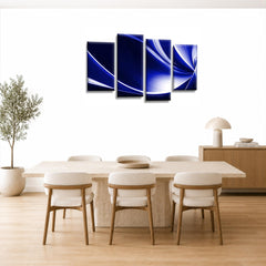 LR Abstract Wall Art Picture – Blue, Black & White Modern Framed 4 Panel Split Canvas Print | Ready to Hang | Modern Wall Art for Living Room, Bedroom & Office
