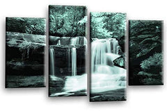 LR Waterfall Forest Wall Art Picture Duck Egg Grey White Framed Canvas Split Panel Print Ready to Hang