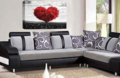 LR Floral Love Heart Tree Wall Art Picture – Grey & Red Framed Canvas Print | Ready to Hang | Modern Wall Art for Living Room, Bedroom & Office