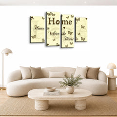 LR Love Quote Home Wall Art Picture – Cream & Brown Framed 4 Panel Split Canvas Print | Ready to Hang | Modern Wall Art for Living Room, Bedroom & Office