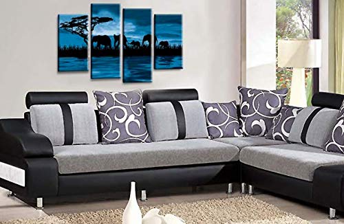 LR Elephant Sunset Canvas Art Picture Blue Brown Grey Africa Animal Home Split Wall Panel Print