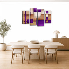 LR Abstract Wall Art Picture – Purple & Cream Modern Framed 4 Panel Split Canvas Print | Ready to Hang | Modern Wall Art for Living Room, Bedroom & Office