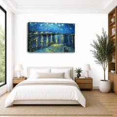 LR Starry Night Wall Art Picture – Van Gogh Fine Art Framed Canvas Print | Ready to Hang | Modern Wall Art for Living Room, Bedroom & Office