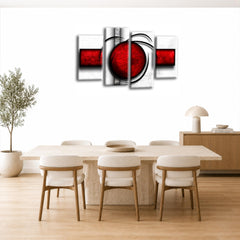 LR Abstract Wall Art Picture – Red & White Modern Framed 4 Panel Split Canvas Print | Ready to Hang | Modern Wall Art for Living Room, Bedroom & Office