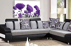 LR Floral Poppy Rose Wall Art Picture Purple White Landscape Flower Picture Framed Print Ready to Hang