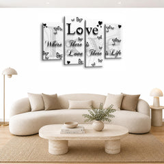 LR Love Quote Wall Art Picture – Black & White Framed 4 Panel Split Canvas Print | Ready to Hang | Modern Wall Art for Living Room, Bedroom & Office