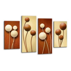 LR Floral Rose Wall Art Picture – Cream & Brown Framed 4 Panel Split Canvas Print | Ready to Hang | Modern Wall Art for Living Room, Bedroom & Office