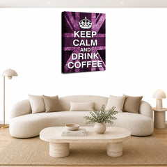 LR Keep Calm Wall Art Picture – Purple & White Typography Framed Canvas Print | Ready to Hang | Modern Wall Art for Living Room, Bedroom & Office