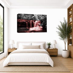 LR Red Waterfall Wall Art Picture – Grey & White Forest Framed Canvas Print | Ready to Hang | Modern Wall Art for Living Room, Bedroom & Office