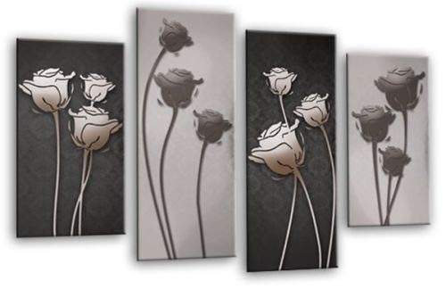 LR Floral Wall Art Picture Grey Rose Abstract Flower Love Framed Split Canvas Panel Print Ready to Hang