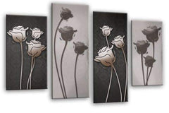 LR Floral Wall Art Picture Grey Rose Abstract Flower Love Framed Split Canvas Panel Print Ready to Hang