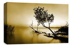 LR Seascape Landscape Sunset Wall Art Picture Brown Grey Framed Canvas Print Ready to Hang