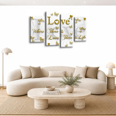 LR Love Quote Wall Art Picture – Gold & White Framed 4 Panel Split Canvas Print | Ready to Hang | Modern Wall Art for Living Room, Bedroom & Office