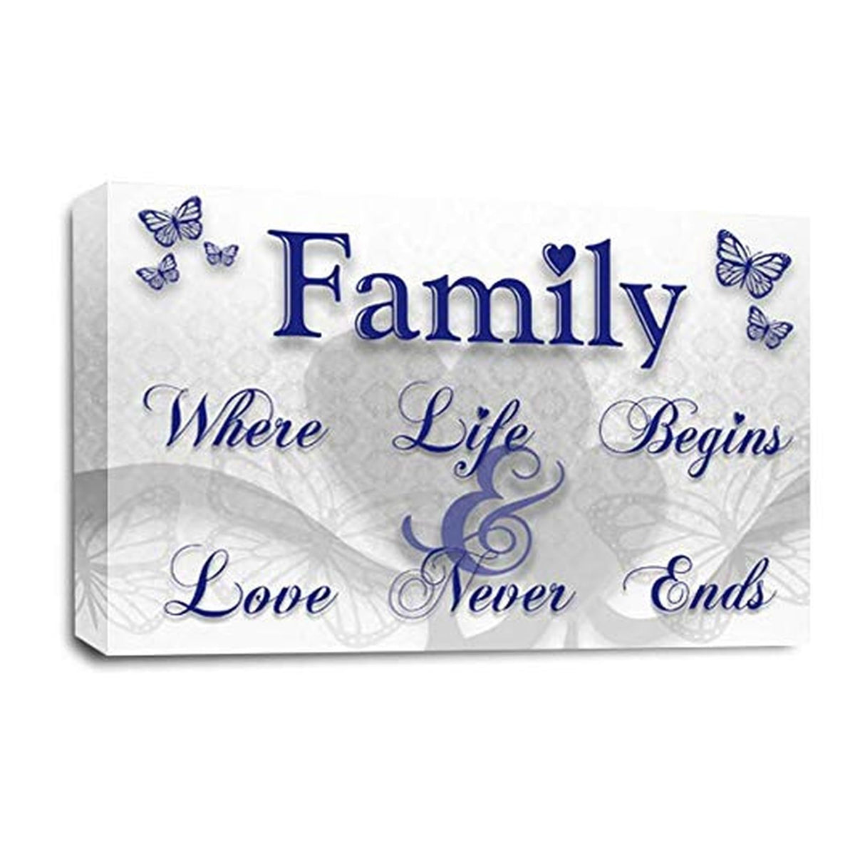 LR Family Love Quote Wall Art Picture – Blue & White Framed Canvas Print | Ready to Hang | Modern Wall Art for Living Room, Bedroom & Office