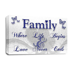 LR Family Love Quote Wall Art Picture – Blue & White Framed Canvas Print | Ready to Hang | Modern Wall Art for Living Room, Bedroom & Office