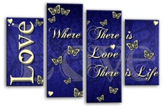 LR Love Quote Wall Art Picture Blue Cream Family Framed Split Panel Print Ready to Hang
