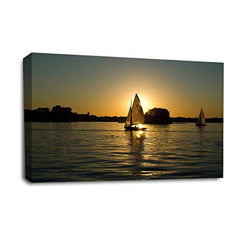 LR Sunset Beach Wall Art Picture – Seascape Framed Canvas Print | Ready to Hang | Modern Wall Art for Living Room, Bedroom & Office